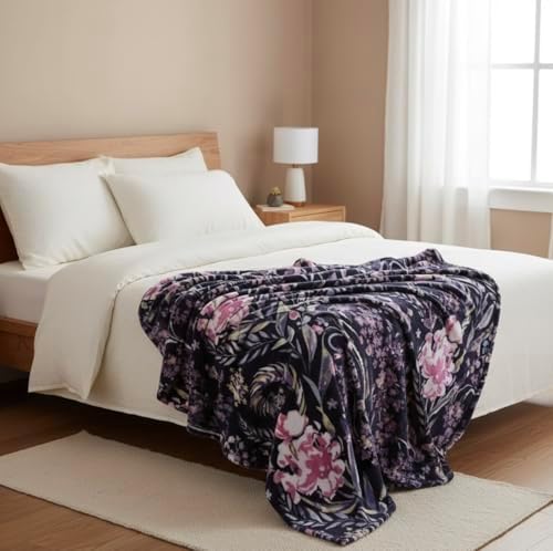 Soft Fleece Throw Blanket, Bohemian Boho Blue Floral Purple Pink, 50x70