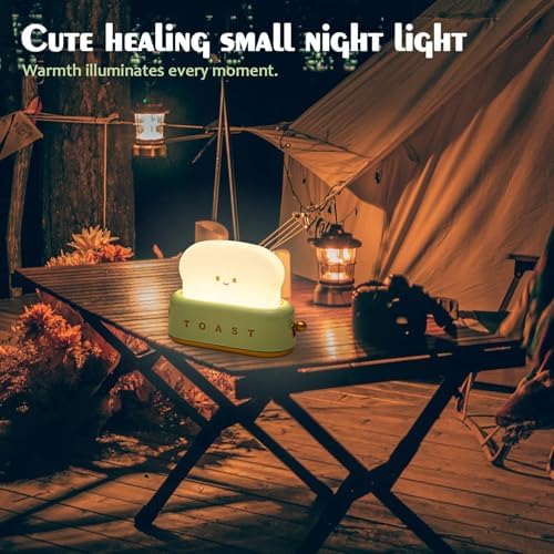 QANYI Desk Decor Toaster Lamp, Rechargeable Small Lamp with Smile Face Toast Bread Cute Toaster Shape Room Decor Night Light for Bedroom, Bedside, Living Room, Dining, Desk Decorations, Gift