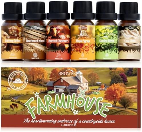 Farmhouse Essential Oils Set for Diffusers for Home, Soap & Candle Making Scents, Roasted Chestnuts,Buttery Toffee, Garden Herbs, Cozy Linen, Maple Syrup, Weathered Wood, 6x10ml