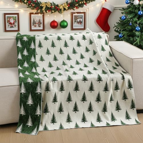 Hahafelt Green Christmas Tree Chenille Throw Blanket 50x60 Soft Couch