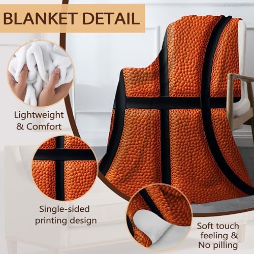 Basketball Fall Throw Blanket,Cool Cozy Plush Fluffy Blanket for Living Room Decor,Lightweight Fleece Throws for Couch,Bed,Traveling,Naps,Reading,40 X 50 Inch