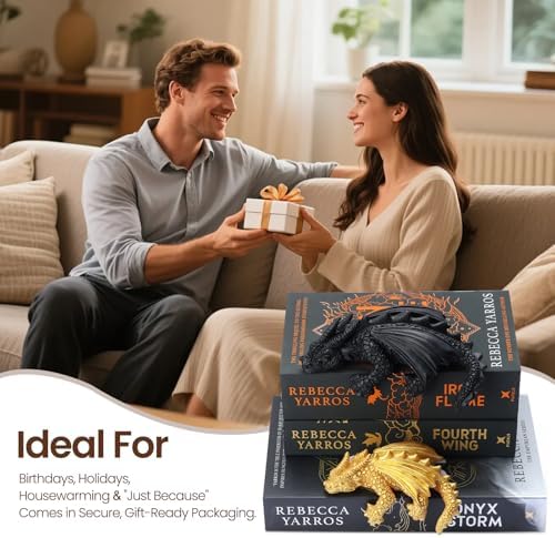 Dragon Bookshelf Decor Set, Resin Fantasy Dragon Statues for Library Home