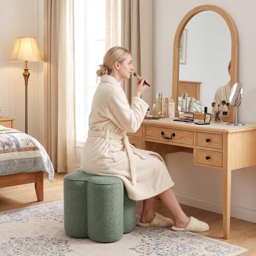 Green Linen Ottoman, Small Vanity Stool, Modern Ottoman Stool