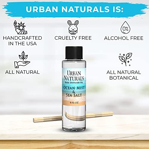 Urban Naturals Ocean Mist & Sea Salt Scented Oil Reed Diffuser Refill | Includes a Free Set of Reed Sticks! 4 oz.