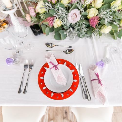 Red Christmas Tree Charger Plates - 13" Reusable Openwork Holidays Party Decorations Round Chargers for Dinner Plate - Elegant Table Setting Centerpieces 6 Pack