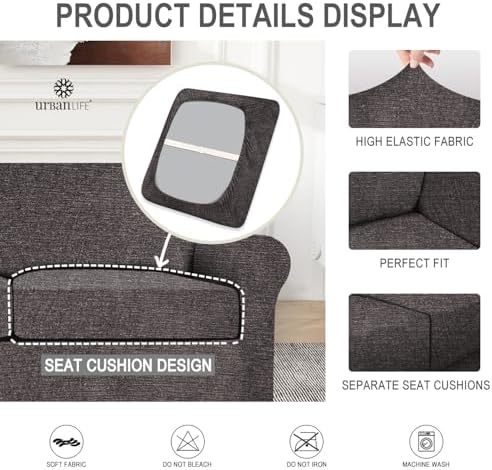 URBANLIFE 4-Piece Stretch Sofa Covers for 3 Cushion Couch, Charcoal Gray