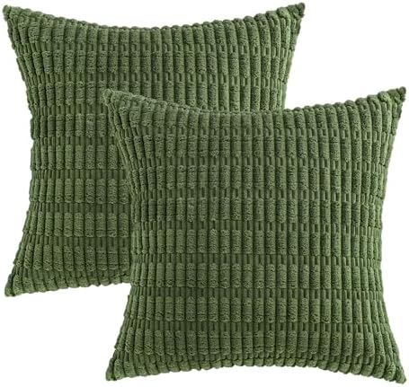 MIULEE Corduroy Decorative Throw Pillow Covers 18x18 Moss Green Pack of 2