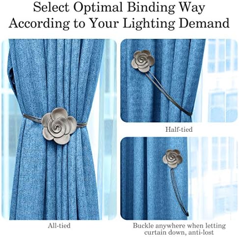 Lewondr Magnetic Curtain Tiebacks, Flower Vintage Curtain Holdbacks, Gray