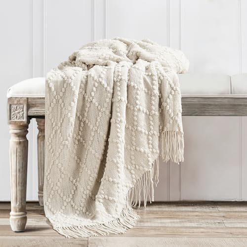 BOURINA Beige Throw Blanket 50 x70 Inch Jacquard Throw Knitted Blanket