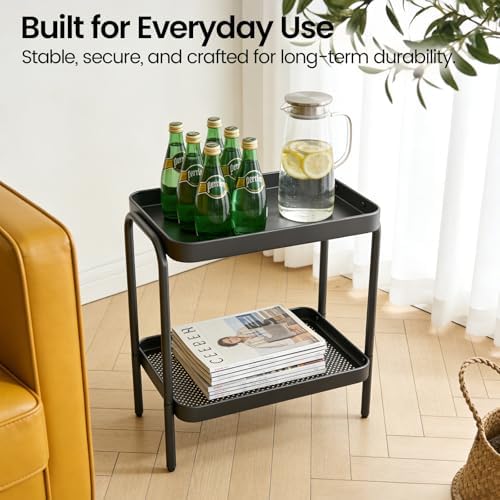 Narrow Side Table, Small End Table, Tall Nightstand, Steel Frame