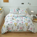 mixinni Girls Flower Leaves Pattern on White Duvet Cover Twin Size Colorful Striped Bedding Comforter Cover Set with Zipper Closure 4 Corner Ties for Teenage Girls (1 Duvet Cover + 2 Pillowcases)