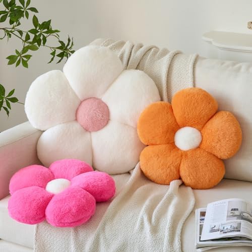 Zlgkjk Flower Pillows, Decorative Throw Pillow with Soft Plush for Couch Bed, Cute Daisy Pillow Cushion Home Decor Floral Throw Pillow (Orange, 19.6 Inches)