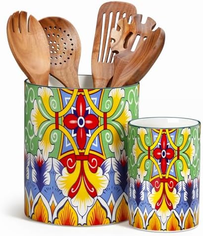 vancasso 7.3"+5.5" Utensil Holder, Porcelain Utensil Holder for Countertop