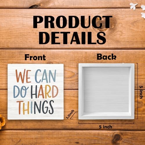 Inspirational Kids Classroom Wood Box Sign Desk Decor 5X5, We Can Do Hard Things Wooden Block Sign Decorations for Kids Nursery Bedroom Room Playroom Desk Table Wall Tabletop Shelf Decor