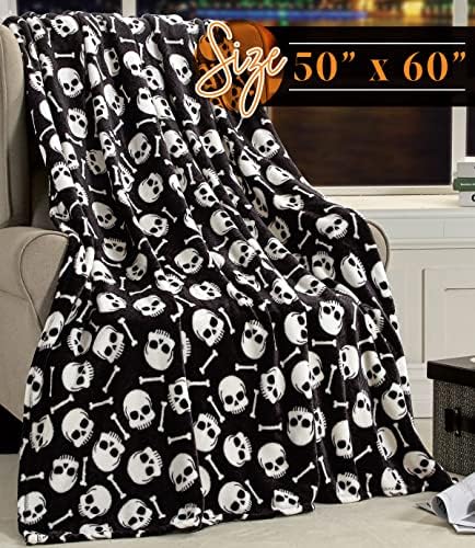 Elegant Comfort Lightweight Printed Throw Blanket- All Season, Ultra Soft, Cozy and Plush- Decorative Throw Blankets, Perfect for Lounging, 50 x 60 inches, Skull & Bones, Throw Blanket