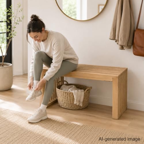 SwallowLiving Solid Wood Entryway Bench 30" Farmhouse Dining Room Slatted