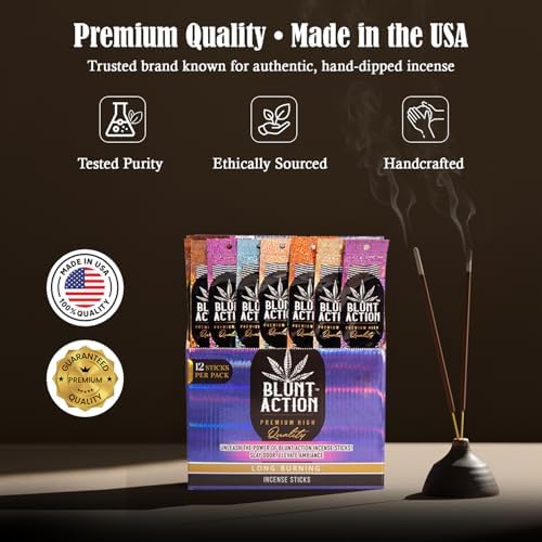 Tulasi Blunt Action Incense Sticks, 12 Packs, 144Pc, Long Lasting Fragrance, Natural Essential Oils Hand Rolled Incense Sticks for Aromatherapy, Relaxing, Yoga, Meditation, Prayer