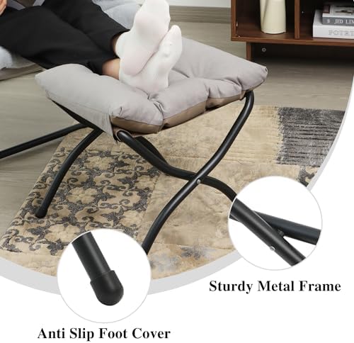 15"(H) Folding Ottoman, Foldable Footrest Stool, Portable Small Foot Stool for Couch, Collapsible Foot Rest Ottoman for Sofa, Accent Padded Ottomans for Home, Living Room, Light Grey