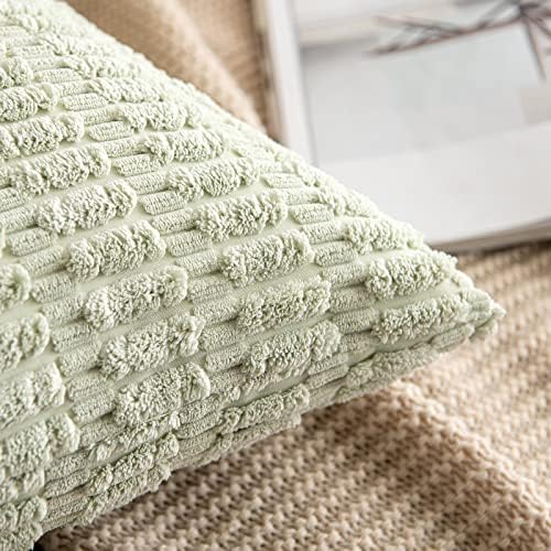 MIULEE Corduroy Decorative Throw Pillow Covers 20x20 Light Green Pack of 2