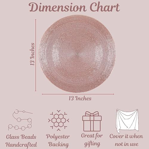 ALPHA Living HOME Beaded Placemats 13 Inch Pink Round Glass Table Mats