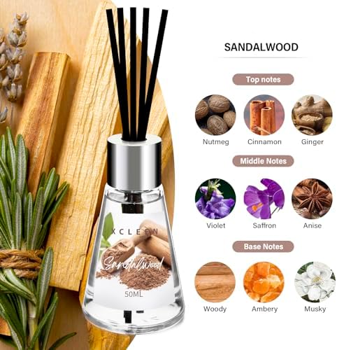 Xcleen Reed Diffuser of 3 Pack, Escape/Citrus/Sandalwood, Scented Diffuser with 15 Fiber Sticks, Home Fragrance Oil Diffuser, Air Freshener for Bathroom & Bedroom, Each 1.7Fl Oz, Total 5.1Oz