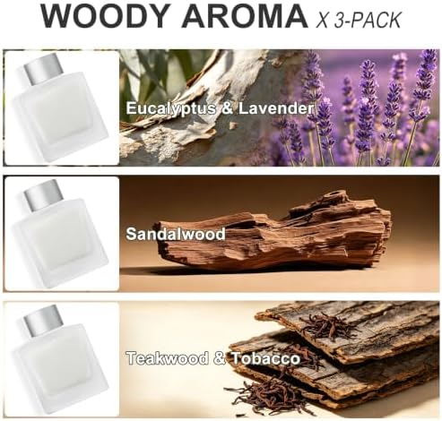 Reed Diffuser Set of 3, Long-Lasting Woody Home Fragrance