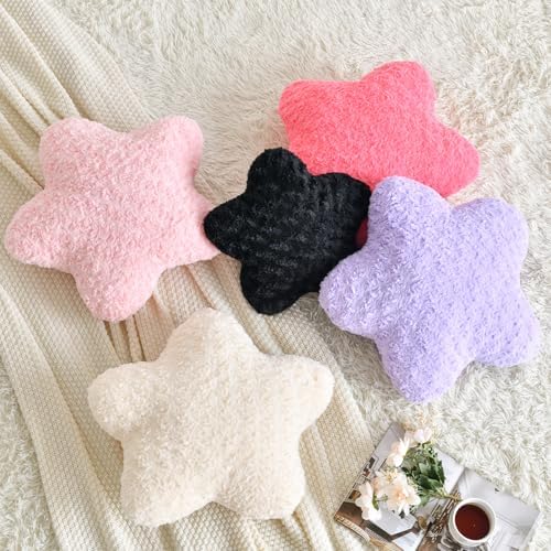 Star Pillow, 19.7" Star Shaped Plush Pillow for Couch Bed Sofa, Cute Decorative Throw Pillows with Soft Faux Fur Room Decor for Bedroom Living Room (Black)