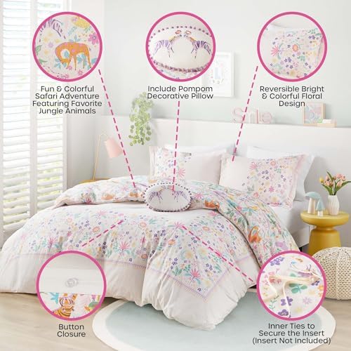 Intelligent Design Kids Cotton Animal Purple Queen Duvet Cover Set, 4pc