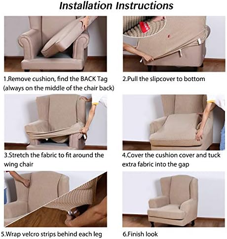 Turquoize Wingback Chair Covers 2 Piece Wing Chair Slipcover Stretch Slipcovers for Wingback Chairs Wing Chair Cover Spandex Jacquard Fabric with Elastic Bottom Non-Slip Furniture Cover, Sand