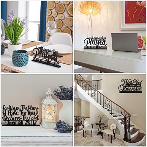 Jetec 3 Pcs Remember Prayed Sign Wood Blessed Table Decor, Black, Faith