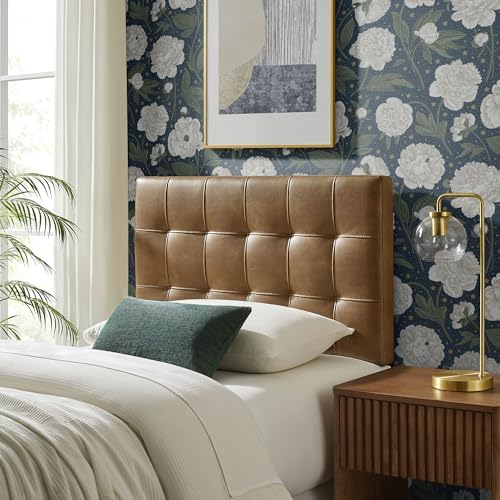 Modway Lily Faux Leather Twin Size Headboard with Biscuit Tufting in Toast - Vegan Leather Upholstery with Padded Design and 5 Height-Adjustable Mounts