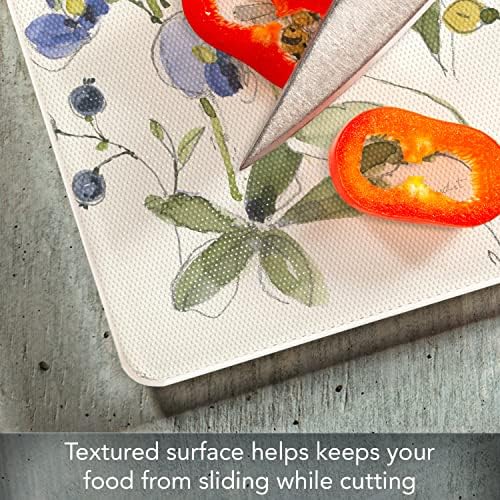 CounterArt Lovely Blue Florals 3mm Tempered Glass Cutting Board 15" x 12"