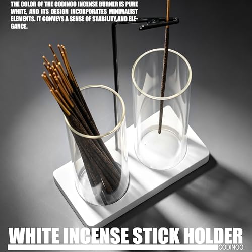 2 in 1 Incense Burner Holder for Sticks,Glass Incense Holder with Storage,Upside Down Incense Holder for Sticks with Glass Ash Catcher for Meditation Yoga Spa Room Home Decor[2 Long White]