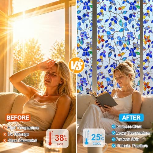 24H Privacy Heat Insulation Static Cling Decorative Glass Film24x78.7in