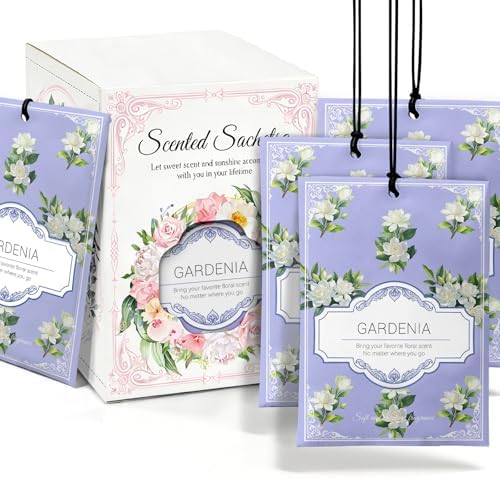 Gardenia Sachets for Drawers and Closets - 12 Pack Long Lasting Odor Eliminator Bags, Natural Fresh Scent for Wardrobe, Storage, Car & Home, Air Freshener Sachets