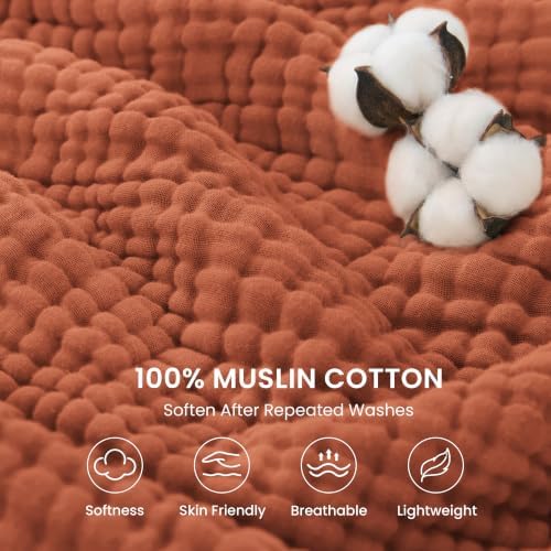 Love's cabin 100% Cotton Muslin Blanket King Size for Bed, Orange
