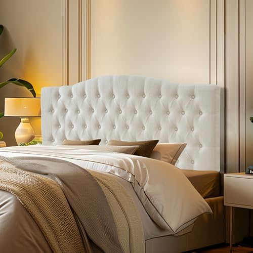 Furpopup Linen Queen Size Headboard Only, Upholstered Wall Mount, Ivory