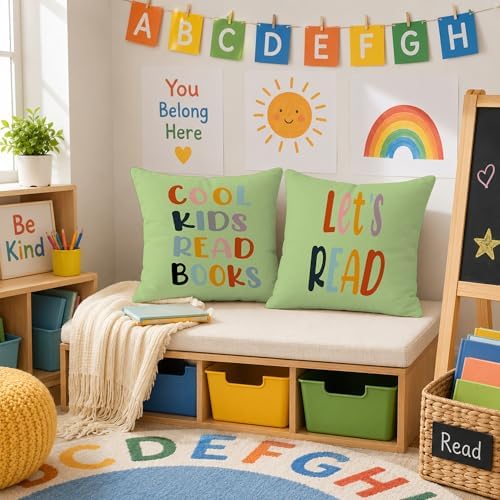 Rusenbao Kids Classroom Reading Corner Decor Throw Pillows Cover 18 x 18