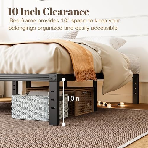 King Bed Frames, 12 Inches Platform Bed Frame, 3500lbs Heavy Duty Steel Slat, Non-Slip Design, No Box Spring Needed, Easy Assembly, Quiet Noise Free, Under Bed Storage Space, Black