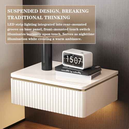Guyii Floating Nightstand, Cream White, Modern Small