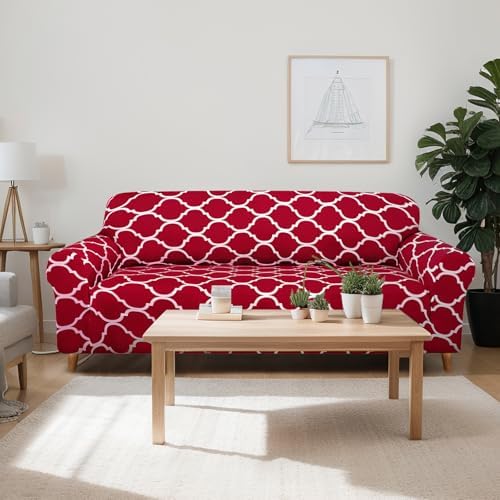 Peryiter 3 Pcs Red Couch and Loveseat Sofa Covers,3 Size