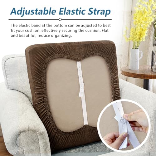 Couch Cushion Covers Leather-Look 3PC Stretch Sofa Seat Slipcover Sets for Living Room Individual Sofa Cushion Cover Couch Seat Protectors, Pet-Friendly, Non-Slip, Easy Fit - Light Brown