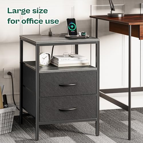Huuger Night Stand with Charger Station, 27.7 Inch Tall Nightstand