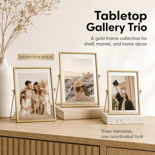 AceList Floating Picture Frame, 3 Pack 8x10 Gold Double Glass