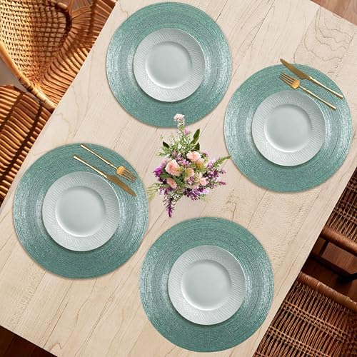 ALPHA Living HOME Beaded Placemats 13 Inch Aqua Round Glass Table Mats