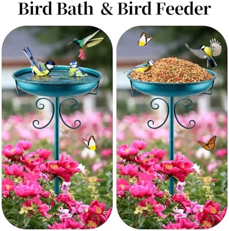 Daoeny 35In Metal Bird Bath for Outside, Vintage Freestanding Birdbaths & Birdfeeder, Bird Baths Feeder Bowl for Outdoors Garden Patio Yard Lawn Decor, Upgraded 5-Pronged Base (Blue)