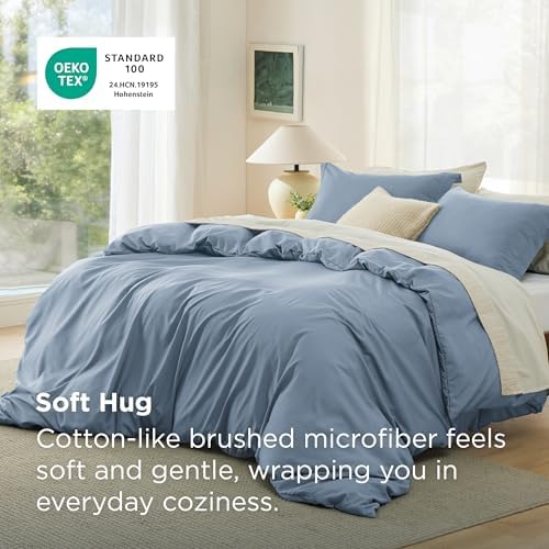 Bedsure Duvet Cover Queen Size, 3Pcs Double Brushed Bedding Set, Dusty Blue