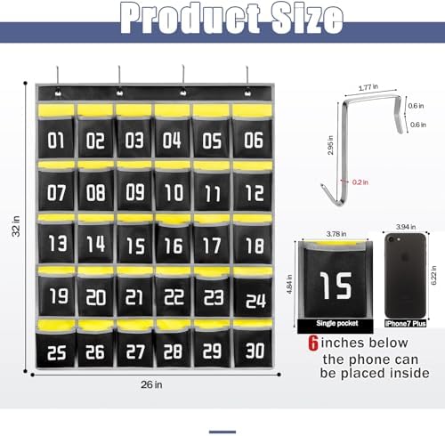 Loghot 30 Numbered Pockets Classroom Pocket Chart for Cell Phone Holder