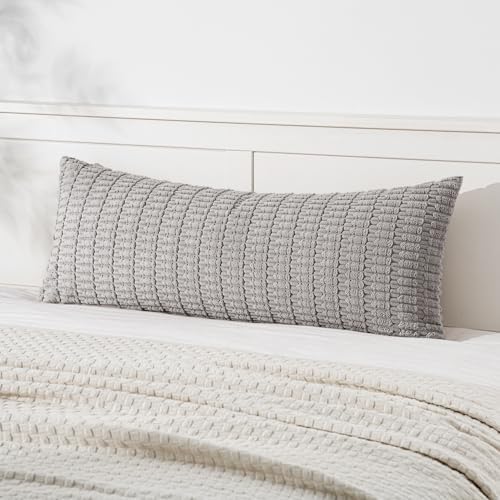 MIULEE Lumbar Corduroy Throw Pillow Cover for Bed 14x36 Light Grey Set of 1