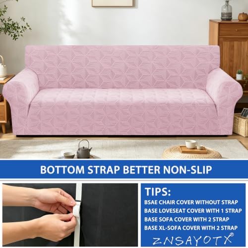 ZNSAYOTX Stretch Couch Cover, 1 Piece Oversized Sofa Covers for 3 Cushion Couch, Jacquard Sofa Slipcovers with Elastic Bottom Thickened Furniture Protector for Dog Cat Pet (X-Large, Dusty Pink)
